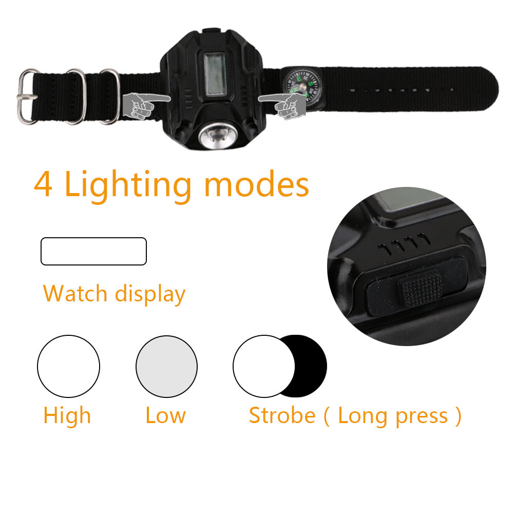 LumiGear Tactical Watchlight – 4-Mode LED Flashlight with Time Display & Compass