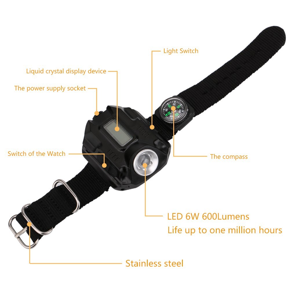 LumiGear Tactical Watchlight – 4-Mode LED Flashlight with Time Display & Compass